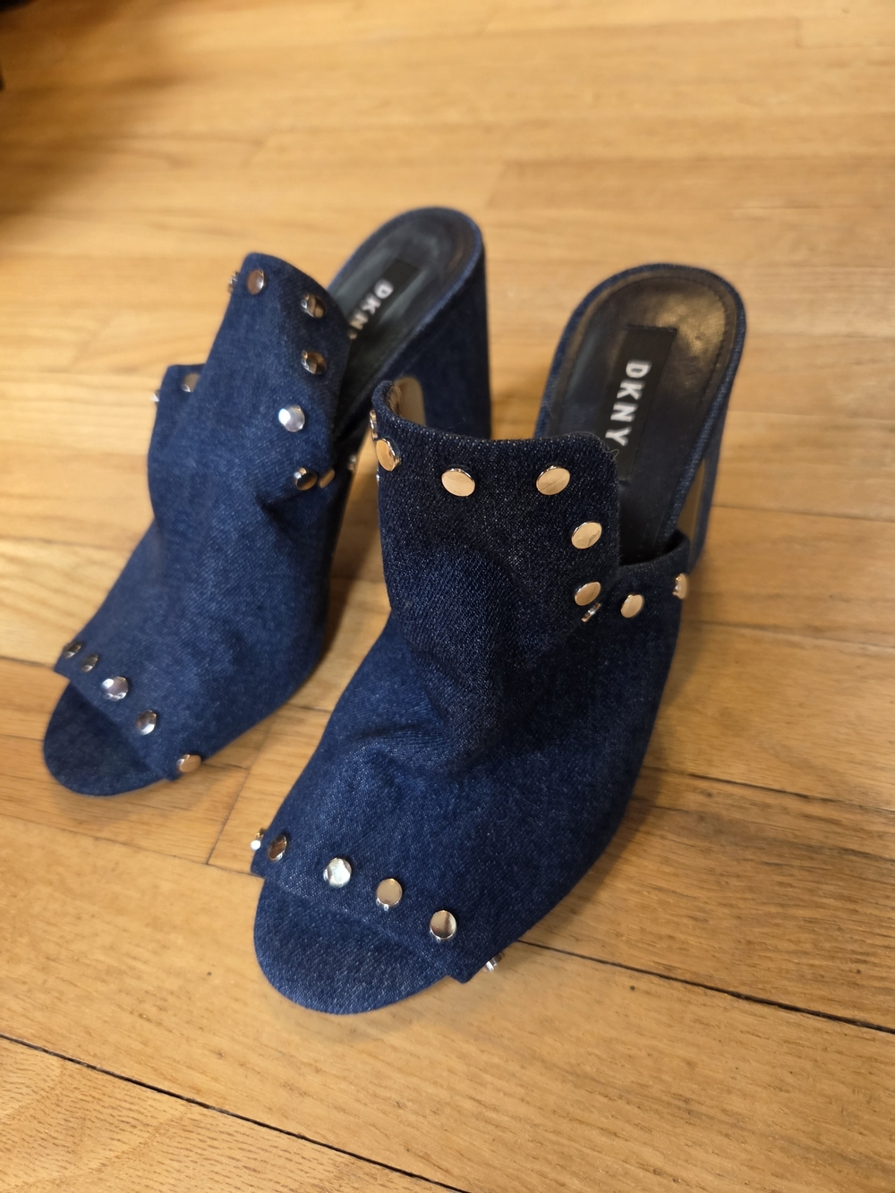 DKNY Denim Studded Open-Toe Mules